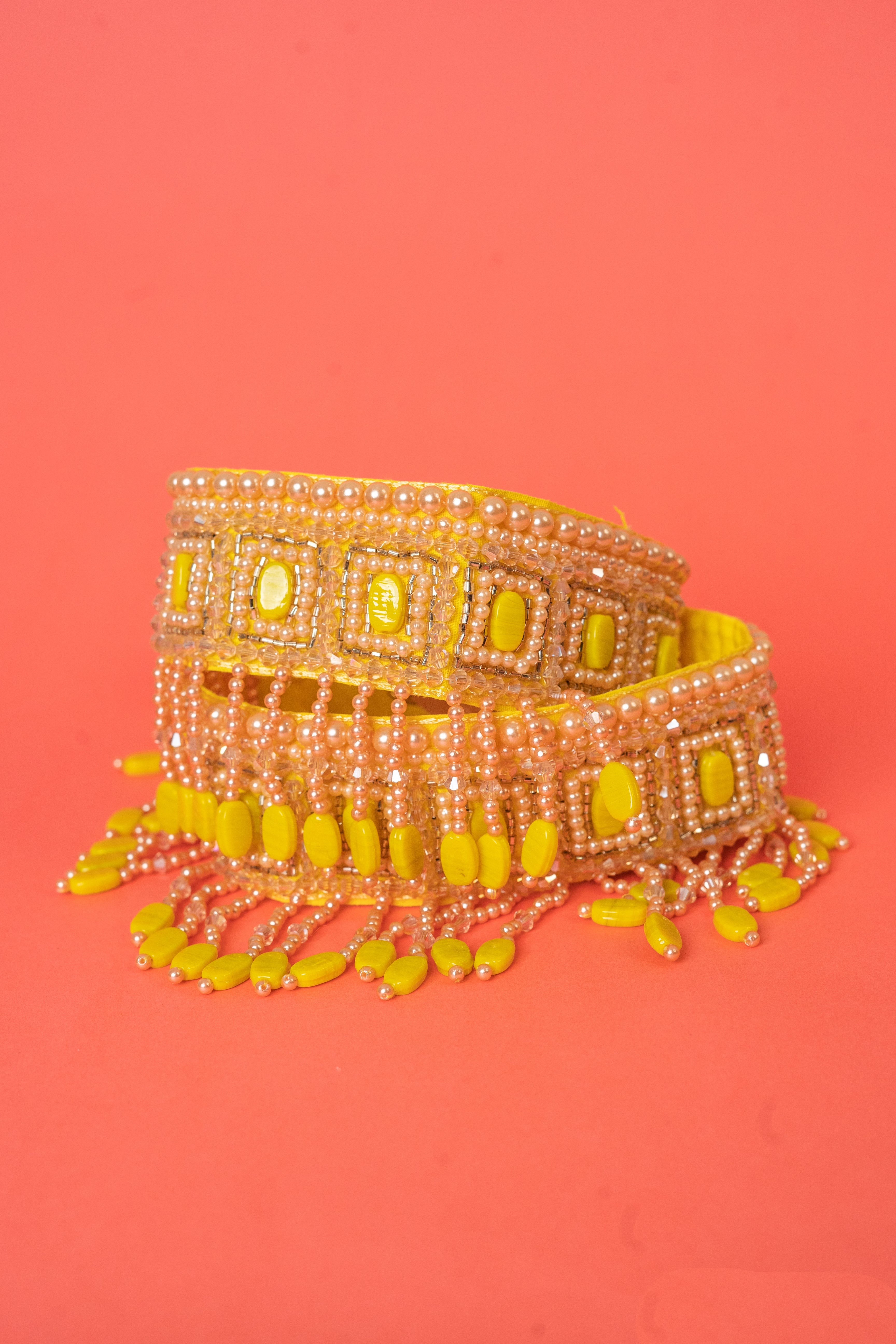 Emerald hand embroidered waist belt